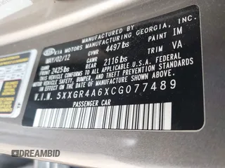 2012 Kia Optima SX with VIN 5XXGR4A6XCG077489, listed as a IAAI auction lot 42158726 with 158,229 mi miles and . Bid and sale history available at carsss.com. Image 9.