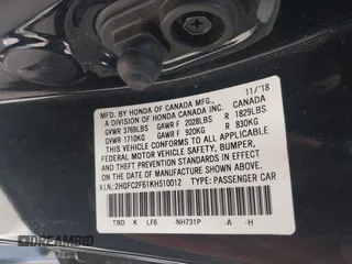 2019 Honda Civic Sedan LX with VIN 2HGFC2F61KH510012, listed as a IAAI auction lot 42073212 with 86,487 mi miles. Bid and sale history available at carsss.com. Image 9.