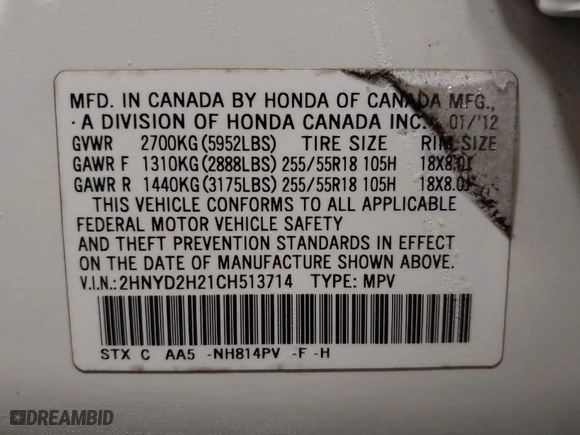 2012 Acura MDX with VIN 2HNYD2H21CH513714, listed as a IAAI auction lot 41430606 with 149202 miles. Bid and sale history available at carsss.com. Image 9.