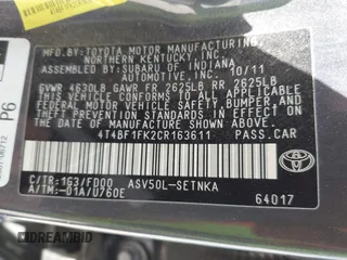 2012 Toyota Camry L with VIN 4T4BF1FK2CR163611, listed as a IAAI auction lot 42087769 with 205,751 mi miles. Bid and sale history available at carsss.com. Image 9.