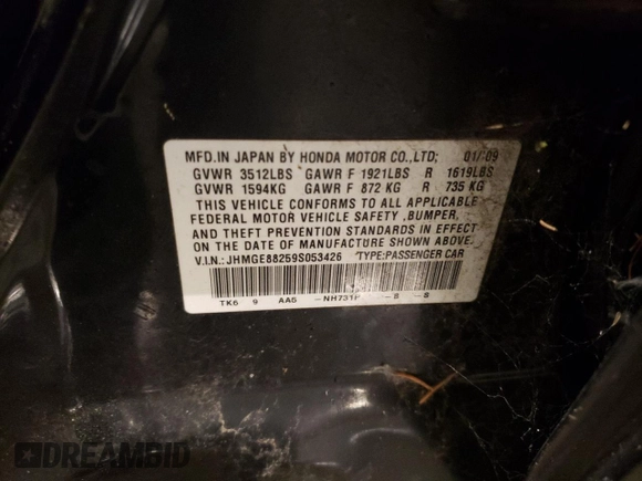2009 Honda Fit with VIN JHMGE88259S053426, listed as a Copart auction lot 87894815 with 143,665 mi miles and Salvage Title. Bid and sale history available at carsss.com. Image 12.