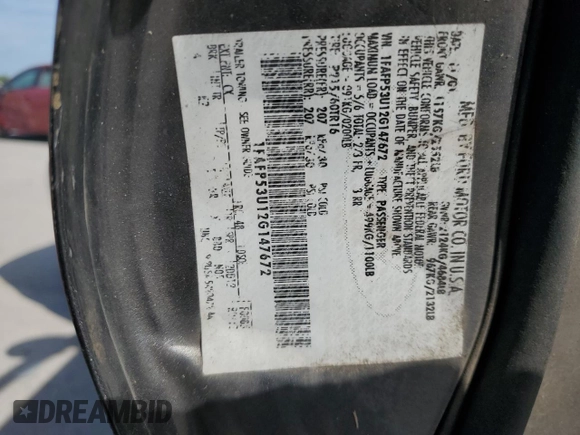 2002 Ford Taurus SE Standard with VIN 1FAFP53U12G147672, listed as a Copart auction lot 62173665 with 161,369 mi miles and Salvage title. Bid and sale history available at DreamBid. Image 13.
