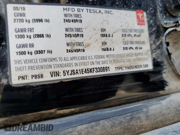 2019 Tesla Model S 100D с VIN 5YJSA1E45KF330891, выставлен на аукционе Copart как лот 48133005 с пробегом 53 018 миль миль и Списание • Salvage title. История ставок и продаж доступна на DreamBid. Изображение 15.