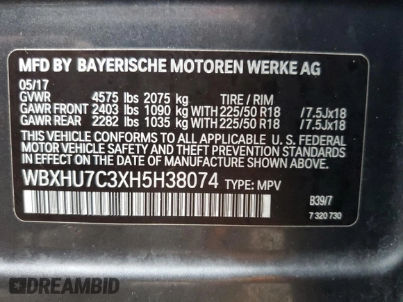 2017 BMW X1 sDrive28i with VIN WBXHU7C3XH5H38074, listed as a Copart auction lot 43088995 with 98,820 mi miles and Salvage Title. Bid and sale history available at carsss.com. Image 14.