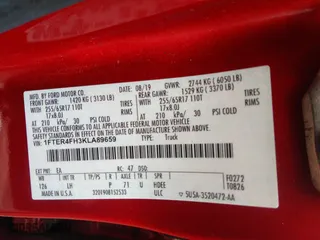 2019 Ford Ranger XL with VIN 1FTER4FH3KLA89659, listed as a IAAI auction lot 39769607 with 59,749 mi miles. Bid and sale history available at carsss.com. Image 9.