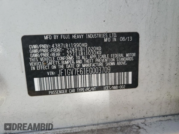 2014 Subaru WRX WRX z VIN JF1GV7E61EG003709, wystawiony jako Copart lot #85611114 z przebiegiem 107 356 mil mil oraz Szkoda całkowita • Salvage title. Historia ofert i sprzedaży dostępna na DreamBid. Obrazek 12.