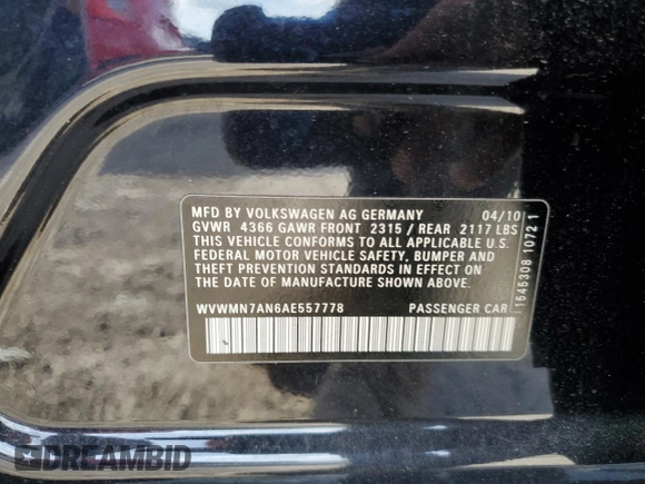 2010 Volkswagen CC Sport with VIN WVWMN7AN6AE557778, listed as a Copart auction lot 72707224 with 111,632 mi miles and Salvage Title. Bid and sale history available at carsss.com. Image 12.