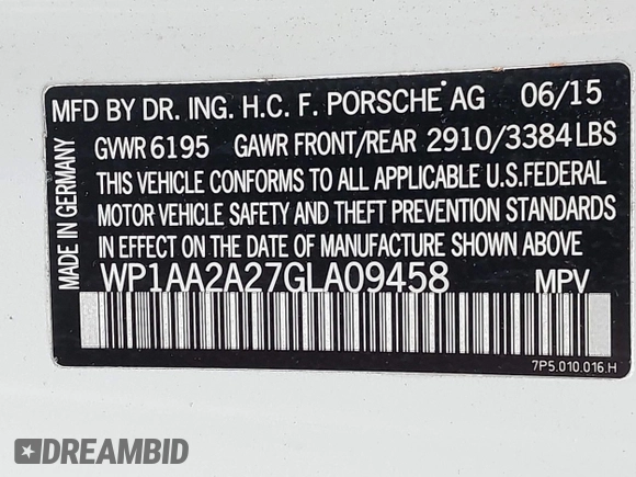 2016 Porsche Cayenne Turbo S E-Hybrid with VIN WP1AA2A27GLA09458, listed as a IAAI auction lot 42570474 with 97,820 mi miles and . Bid and sale history available at DreamBid. Image 9.