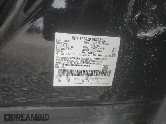 2022 Ford Explorer Limited with VIN 1FMSK7FH2NGB09093, listed as a Copart auction lot 47560545 with 40,405 mi miles and Salvage Title. Bid and sale history available at carsss.com. Image 15.
