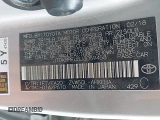 2018 Toyota Prius Two with VIN JTDKBRFU8J3059458, listed as a IAAI auction lot 41955459 with 181,787 mi miles and . Bid and sale history available at carsss.com. Image 9.
