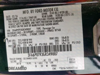 2016 Ford Fusion SE with VIN 3FA6P0T93GR349007, listed as a Copart auction lot 63324765 with 115,880 mi miles and Salvage title. Bid and sale history available at DreamBid. Image 13.