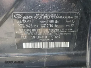 2013 Hyundai Sonata GLS z VIN 5NPEB4AC0DH779649, wystawiony jako Copart lot #56739095 z przebiegiem Nie podano mil oraz Czysty tytuł • Clean title. Historia ofert i sprzedaży dostępna na DreamBid. Obrazek 12.