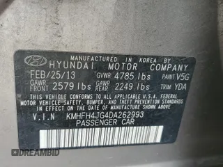 2013 Hyundai Azera z VIN KMHFH4JG4DA262993, wystawiony jako Copart lot #58497925 z przebiegiem 151 568 mil mil oraz Szkoda całkowita • Salvage title. Historia ofert i sprzedaży dostępna na DreamBid. Obrazek 12.