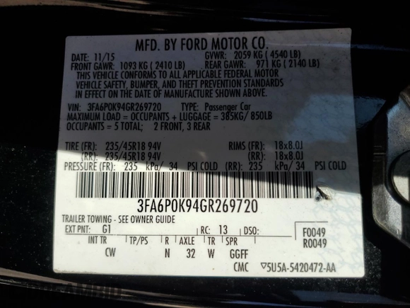 2016 Ford Fusion Titanium with VIN 3FA6P0K94GR269720, listed as a Copart auction lot 47759495 with 112,161 mi miles and Salvage Title. Bid and sale history available at DreamBid. Image 12.