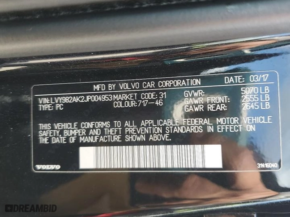 2018 Volvo S90 Momentum with VIN LVY982AK2JP004953, listed as a Copart auction lot 50131883 with 66,019 mi miles. Bid and sale history available at carsss.com. Image 12.