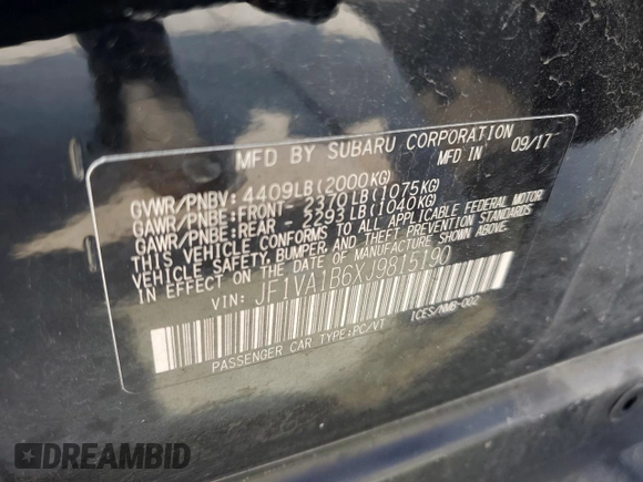 2018 Subaru WRX Premium with VIN JF1VA1B6XJ9815190, listed as a Copart auction lot 72771474 with 41,533 mi miles and Salvage Title. Bid and sale history available at carsss.com. Image 14.