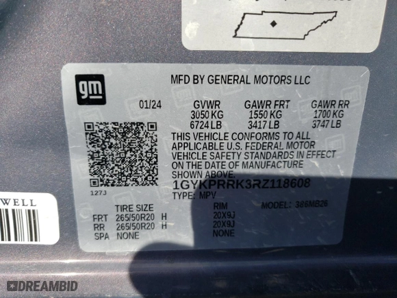 2024 Cadillac LYRIQ Luxury with VIN 1GYKPRRK3RZ118608, listed as a Copart auction lot 87950865 with 25,088 mi miles and Salvage Title. Bid and sale history available at carsss.com. Image 13.