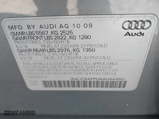 2010 Audi Q5 Premium with VIN WA1CKAFP0AA044460, listed as a IAAI auction lot 41455928 with 227,462 mi miles. Bid and sale history available at carsss.com. Image 9.