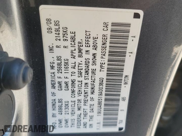 2009 Acura TL Tech with VIN 19UUA86519A003840, listed as a Copart auction lot 52365865 with 256,973 mi miles and Clean Title. Bid and sale history available at carsss.com. Image 12.