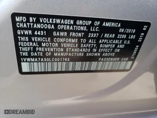 2020 Volkswagen Passat 2.0T R-Line with VIN 1VWMA7A30LC001763, listed as a Copart auction lot 41653743 with 15,585 mi miles. Bid and sale history available at carsss.com. Image 12.