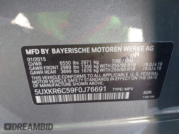 2015 BMW X5 xDrive50i z VIN 5UXKR6C59F0J76691, wystawiony jako IAAI lot #41857319 z przebiegiem 32 830 mil mil oraz . Historia ofert i sprzedaży dostępna na DreamBid. Obrazek 9.