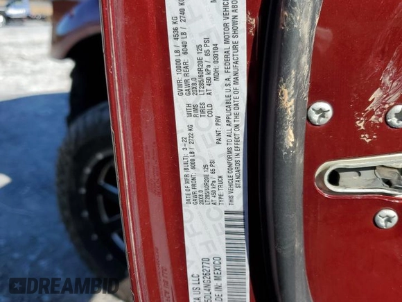 2022 Ram 2500 Big Horn with VIN 3C6UR5DL4NG262770, listed as a Copart auction lot 86885554 with 61,061 mi miles and Salvage Title. Bid and sale history available at carsss.com. Image 12.