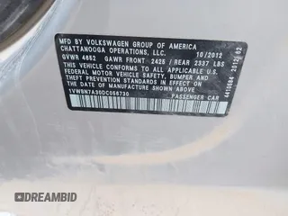2013 Volkswagen Passat SE z VIN 1VWBN7A30DC056730, wystawiony jako IAAI lot #42542464 z przebiegiem 190 608 mil mil oraz . Historia ofert i sprzedaży dostępna na DreamBid. Obrazek 9.