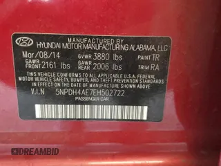 2014 Hyundai Elantra SE with VIN 5NPDH4AE7EH502722, listed as a Copart auction lot 61761715 with 74,791 mi miles and Salvage title. Bid and sale history available at DreamBid. Image 13.