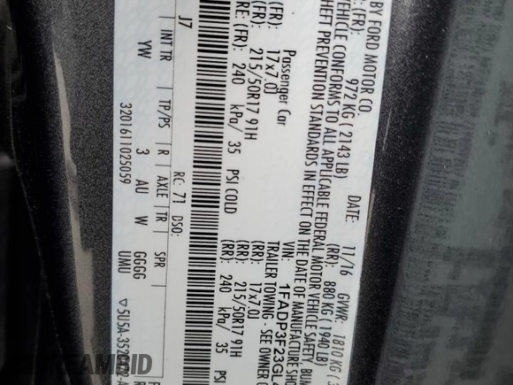 2016 Ford Focus SE z VIN 1FADP3F23GL405565, wystawiony jako Copart lot #60173935 z przebiegiem 82 167 mil mil oraz Szkoda całkowita • Salvage title. Historia ofert i sprzedaży dostępna na DreamBid. Obrazek 12.