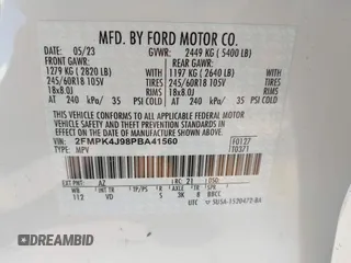 2023 Ford Edge SEL with VIN 2FMPK4J98PBA41560, listed as a IAAI auction lot 41268175 with 19,976 mi miles. Bid and sale history available at carsss.com. Image 9.
