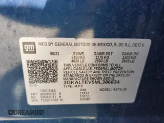 2021 GMC Terrain SLE z VIN 3GKALTEV5ML386834, wystawiony jako Copart lot #62915845 z przebiegiem 81 497 mil mil oraz Szkoda całkowita • Salvage title. Historia ofert i sprzedaży dostępna na DreamBid. Obrazek 13.