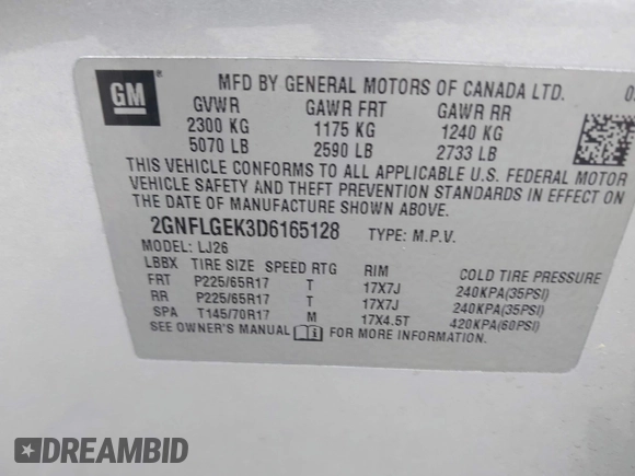 2013 Chevrolet Equinox LTZ z VIN 2GNFLGEK3D6165128, wystawiony jako IAAI lot #42085881 z przebiegiem 120 989 mil mil oraz . Historia ofert i sprzedaży dostępna na DreamBid. Obrazek 9.