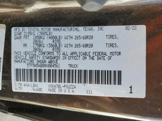 2022 Toyota Tundra 2WD 1794 Edition with VIN 5TFMA5AB0NX004561, listed as a Copart auction lot 49262374 with 49,660 mi miles and Non Repairable. Bid and sale history available at carsss.com. Image 13.