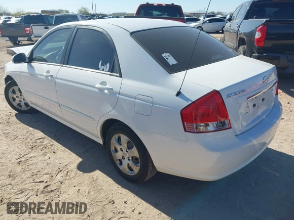 2009 Kia Spectra EX with VIN KNAFE222695588022, listed as a IAAI auction lot 42106609 with 153,688 mi miles. Bid and sale history available at carsss.com. Image 3.