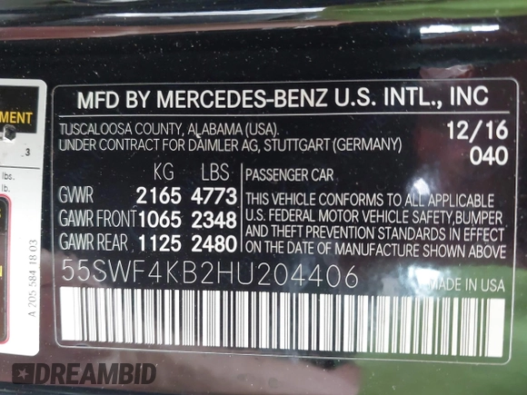 2017 Mercedes-Benz C 300 z VIN 55SWF4KB2HU204406, wystawiony jako IAAI lot #42219682 z przebiegiem 138 399 mil mil oraz . Historia ofert i sprzedaży dostępna na DreamBid. Obrazek 9.