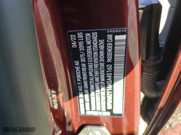 2022 Porsche Taycan 4S with VIN WP0AB2Y16NSA45160, listed as a Copart auction lot 43993275 with 30,165 mi miles and Salvage Title. Bid and sale history available at carsss.com. Image 15.