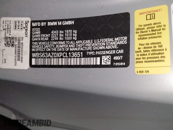 2023 BMW 4 Series z VIN WBS63AZ0XPCL13651, wystawiony jako IAAI lot #41312101 z przebiegiem Nie podano mil oraz . Historia ofert i sprzedaży dostępna na DreamBid. Obrazek 9.