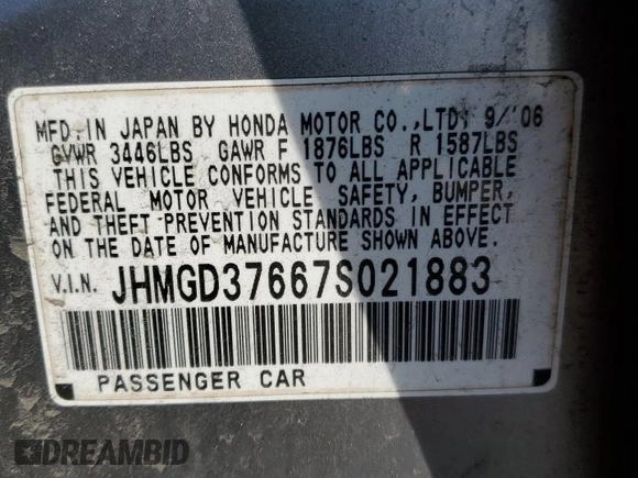 2007 Honda Fit Sport with VIN JHMGD37667S021883, listed as a Copart auction lot 48464925 with 100,444 mi miles and Clean Title. Bid and sale history available at carsss.com. Image 12.