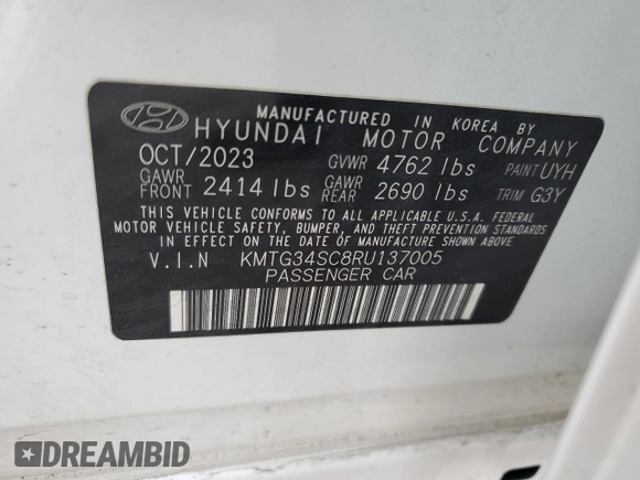 2024 Genesis G70 2.5T with VIN KMTG34SC8RU137005, listed as a Copart auction lot 45147975 with 5,448 mi miles and Salvage Title. Bid and sale history available at carsss.com. Image 14.