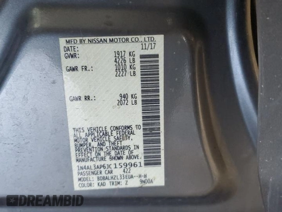 2018 Nissan Altima 2.5 SR with VIN 1N4AL3AP6JC159961, listed as a Copart auction lot 46125335 with 104,994 mi miles and Salvage Title. Bid and sale history available at carsss.com. Image 15.