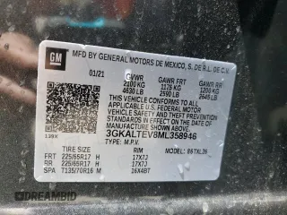 2021 GMC Terrain SLE with VIN 3GKALTEV8ML358946, listed as a Copart auction lot 55696405 with 59,927 mi miles and Salvage title. Bid and sale history available at DreamBid. Image 13.