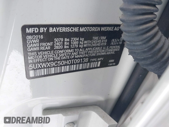 2017 BMW X3 xDrive28i z VIN 5UXWX9C50H0T09138, wystawiony jako IAAI lot #41294326 z przebiegiem 103 332 mil mil oraz . Historia ofert i sprzedaży dostępna na DreamBid. Obrazek 9.