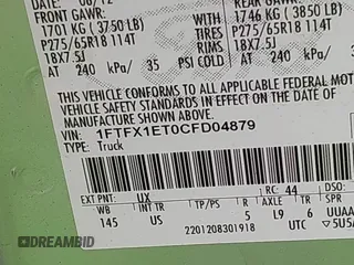 2012 Ford F-150 XL с VIN 1FTFX1ET0CFD04879, выставлен на аукционе IAAI как лот 42290631 с пробегом 156 635 миль миль и . История ставок и продаж доступна на DreamBid. Изображение 9.