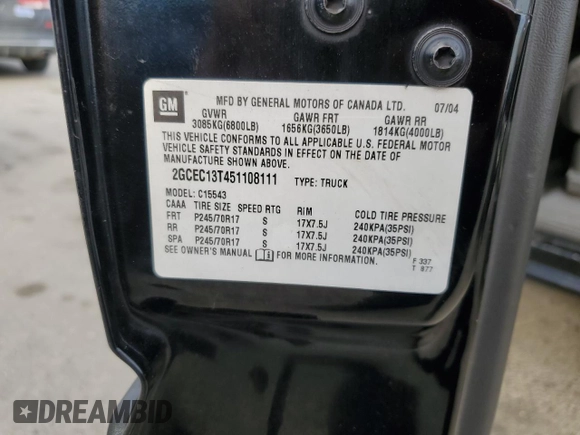 2005 Chevrolet Silverado 1500 LS z VIN 2GCEC13T451108111, wystawiony jako Copart lot #46171995 z przebiegiem 236 567 mil mil oraz Szkoda całkowita • Salvage title. Historia ofert i sprzedaży dostępna na DreamBid. Obrazek 12.