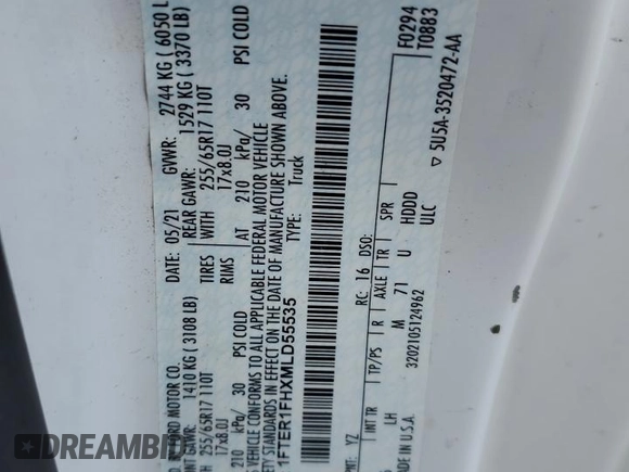 2021 Ford Ranger XL with VIN 1FTER1FHXMLD55535, listed as a Copart auction lot 50554475 with 113,294 mi miles and Salvage title. Bid and sale history available at DreamBid. Image 13.