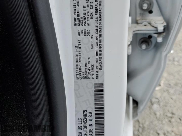 2023 Ram 1500 with VIN C6RREJT3PN534875, listed as a Copart auction lot 72897884 with 32,062 mi miles and Salvage title. Bid and sale history available at DreamBid. Image 12.