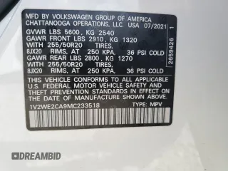 2021 Volkswagen Atlas SE with VIN 1V2WE2CA9MC233518, listed as a Copart auction lot 44737275 with 60,228 mi miles and Salvage title. Bid and sale history available at DreamBid. Image 13.