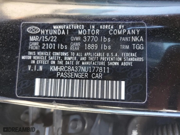 2022 Hyundai Venue SEL with VIN KMHRC8A37NU177811, listed as a Copart auction lot 43708975 with 52,895 mi miles and Salvage Title. Bid and sale history available at carsss.com. Image 13.