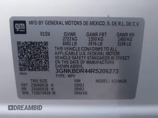 2024 Chevrolet Blazer LT with VIN 3GNKBDR44RS206273, listed as a IAAI auction lot 41158653 with Not provided miles and . Bid and sale history available at DreamBid. Image 9.