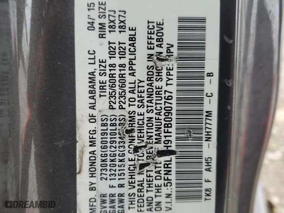 2015 Honda Odyssey Touring Elite with VIN 5FNRL5H91FB090767, listed as a Copart auction lot 51311705 with 174,818 mi miles and Salvage Title. Bid and sale history available at carsss.com. Image 13.